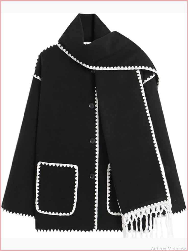 Women's Wool Tassel Scarf Coat Two-Piece Set Loose Open Front Jacket